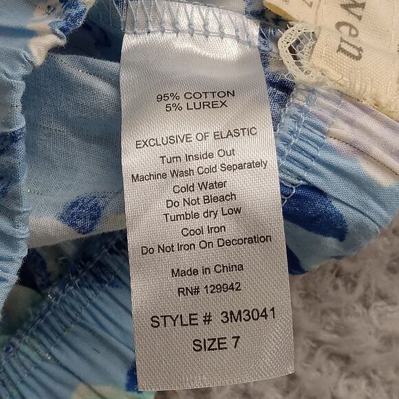 B Tween 2Pc Set 7 Girls Top Shorts Floral Blue Cotton Blend - Picture 4 of 4